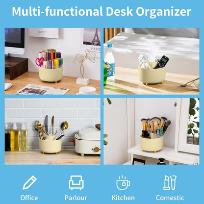 Marbrasse 3 Pcs Big Desk Organizer- Pen Organizer Storage for Office, School, Home Supplies, Translucent White Pen Storage Holder, High Capacity, Set of 3, 12 Compartments (White Big Pen Holder)