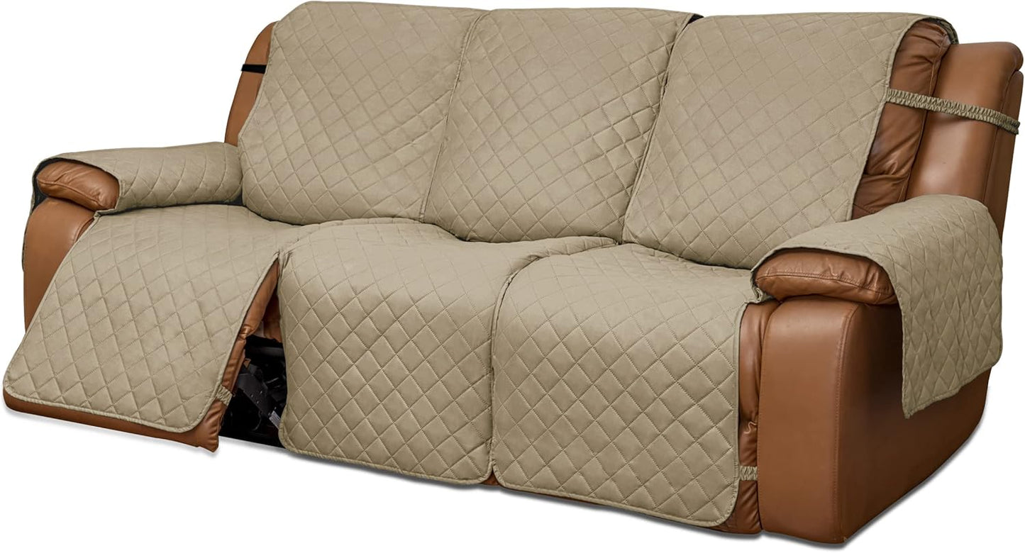 Easy-Going Loveseat Recliner Cover, Reversible Couch Cover for Double Recliner, Split Sofa Cover for Each Seat, Furniture Protector with Elastic Straps for Kids, Dogs, Pets(2 Seater, Black/Beige)