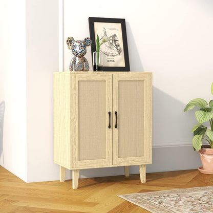 Panana Buffet Cabinet Sideboard with Rattan Decorated Doors Kitchen Storage Cupboard Accent Cabinet (White)