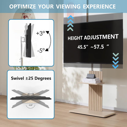 Fydeamer Universal Floor TV Stand with Wheels, Modern Height Adjustable Swivel TV Mount for 32-70 inches Flat Curved Screens VESA Mount Wood TV Stand with Storage