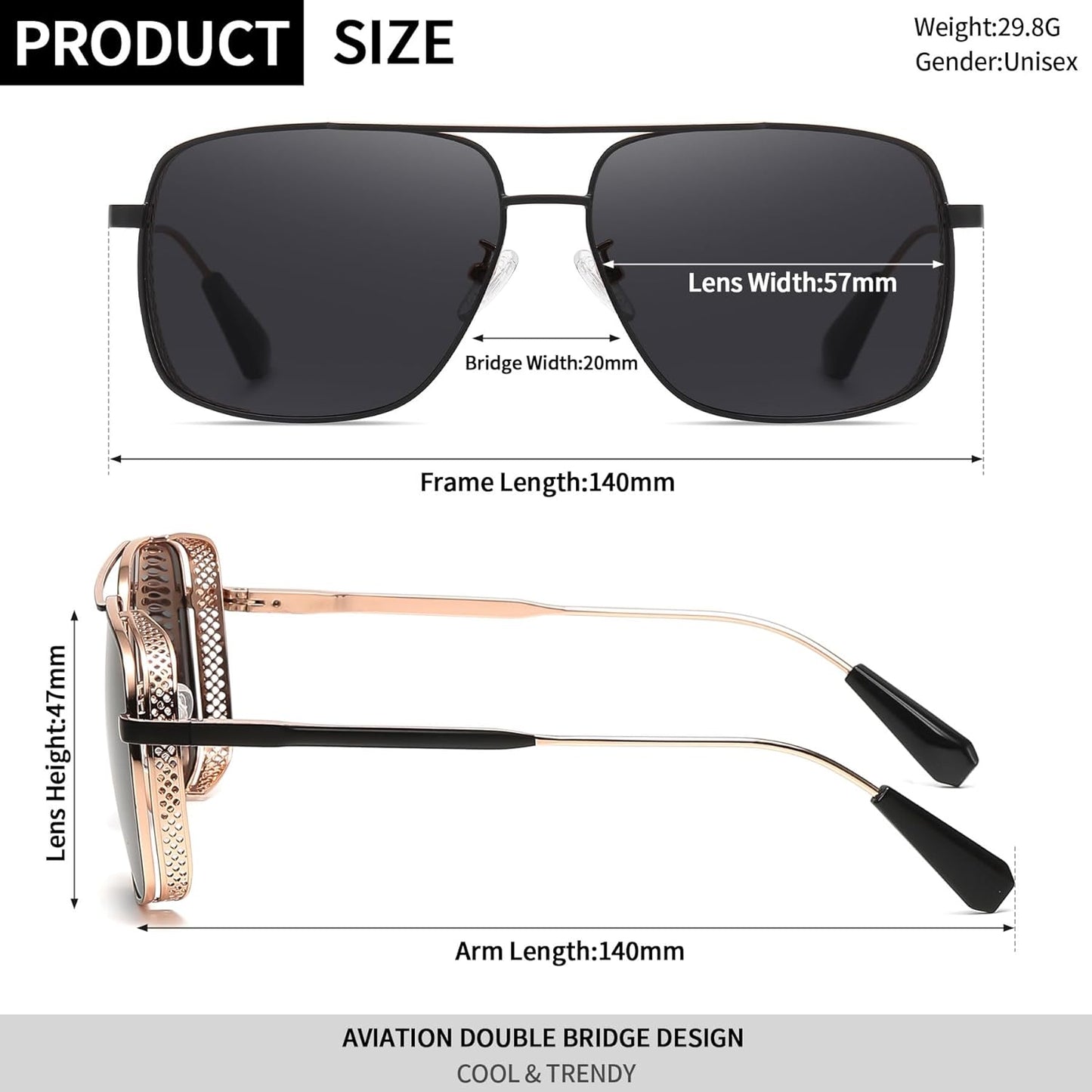 Joopin Polarized Aviation Sunglasses Men Women, Classic Rectangular Sun Glasses Military Metal Frame Driving Fishing UV Protection