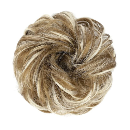 MORICA 1PCS Messy Hair Bun Hair Scrunchies Extension Curly Wavy Messy Synthetic Chignon for Women (12AH613(Light Golden Brown & Lightest Blonde))