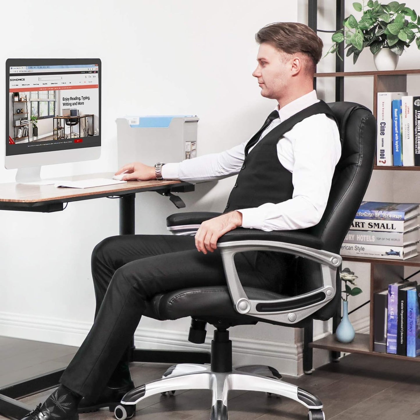 Songmics Executive Office Chair, Durable And Stable, Height Adjustable, Ergonomic, Black, Obg21BUK