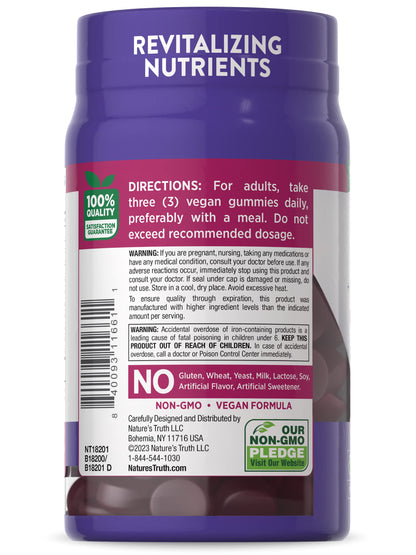 Iron Gummies | 60 Count | Vegan, Non-GMO & Gluten Free Supplement | with Zinc & B Vitamins | Grape Flavor | by Natures Truth