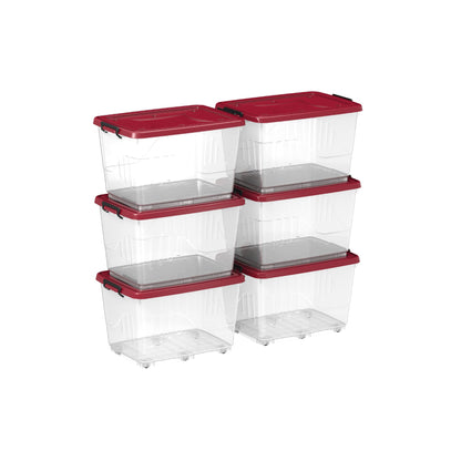 Cosmoplast 55L Clear Plastic Storage Box with Wheels & Lockable Lid Set of 6