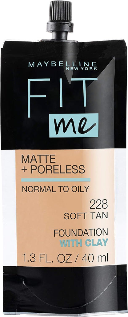 Maybelline Fit Me Matte + Poreless Liquid Oil-Free Foundation Makeup, Soft Tan, 1 Count (Packaging May Vary)