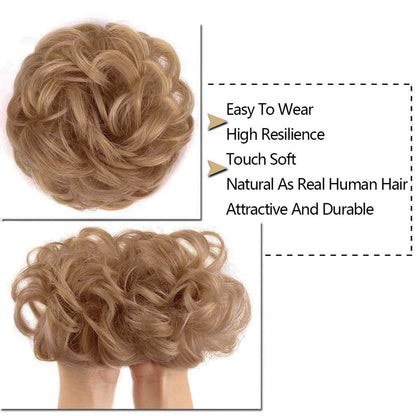 MORICA 1PCS Messy Hair Bun Hair Scrunchies Extension Curly Wavy Messy Synthetic Chignon for Women (12AH613(Light Golden Brown & Lightest Blonde))