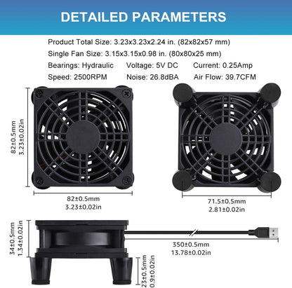 GDSTIME Dual 120mm 5V USB Fans, 102CFM Big Airflow Fan Cooling for Router TV Box Micro Computer and Other Electronics