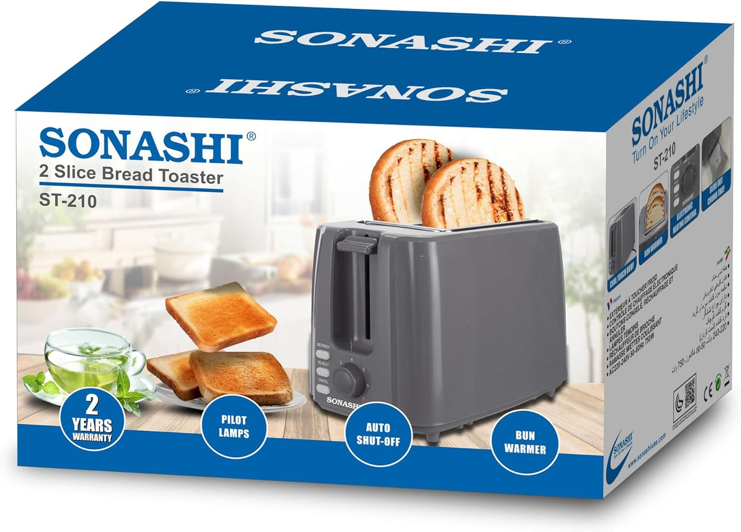 Sonashi 2-Slice Bread Toaster 750W ST-210 Grey