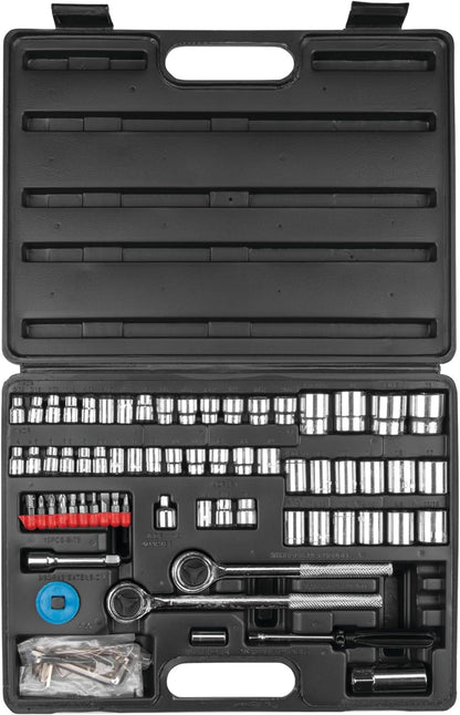 PERFORMANCE TOOL W1198 SAE/Metric 100-Piece Socket (1/4", 3/8" & 1/2" Drive) and Bit Set,Gray, 100pc & Set