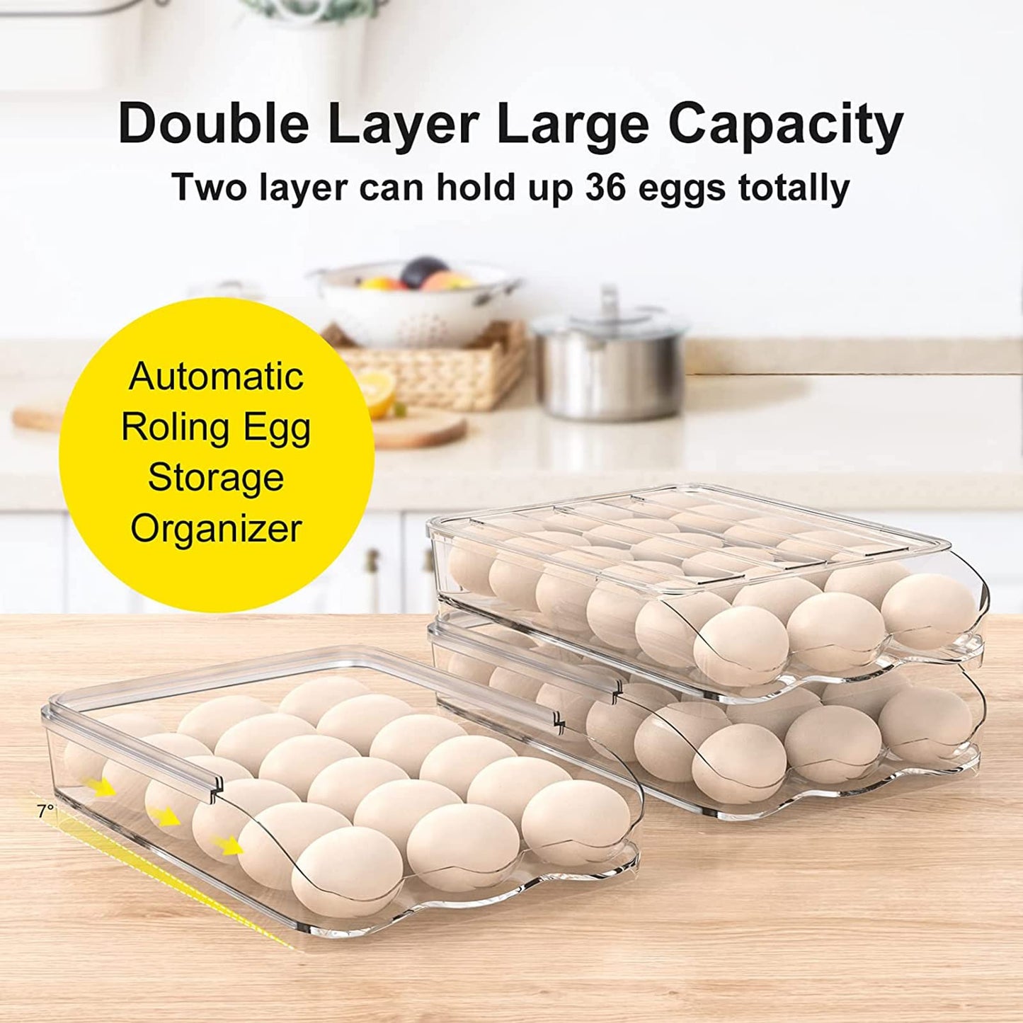 Large Capacity Egg Holder For Refrigerator - Egg Fresh Storage Box for Fridge, Egg Storage Container Organizer Bin, Clear Plastic Storage Container, Egg Storage & Egg Tray (2-layer)