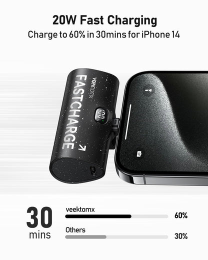 Power bank for iPhone, Mini Battery Pack 5000mAh, PD 20W Fast Charging Compact Powerbank Portable Charger Compatible with iPhone14/14 Pro Max/13/13 Pro Max/12/12 Pro Max/11/XR/X/8/7/6, Airpods(Black)