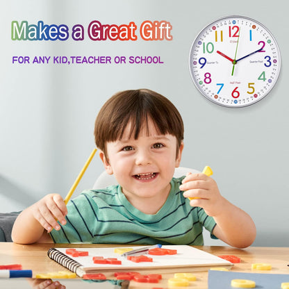 Telling Time Teaching Clock - Learning Clock for Kids - Kids Wall Clocks for Bedrooms - Kids Wall Clock- Silent Analog Kids Clock for Teaching Time,for School Classrooms Playrooms and Kids Bedrooms