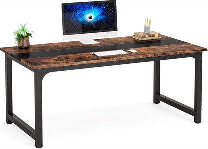 Tribesigns Computer Desk, Large Office Desk Computer Table Study Writing Desk for Home Office, Walnut + Black Leg, 63 X 23.6 inch