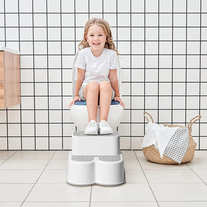 U-HOOME 2 in 1 Step Stools for Kids and Adults, Toddler Step Stool for Toilet Potty Training, Detachable Potty Stools with ABC and Handles, Anti-Slip Stackable Double Up Two Foot Step Stool (Blue)