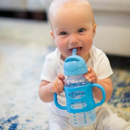 Dr. Brown’s® Milestones™ Narrow Sippy Straw Bottle with 100% Silicone Handles, 8oz/250mL, Gray & Blue, 2 Pack, 6m+