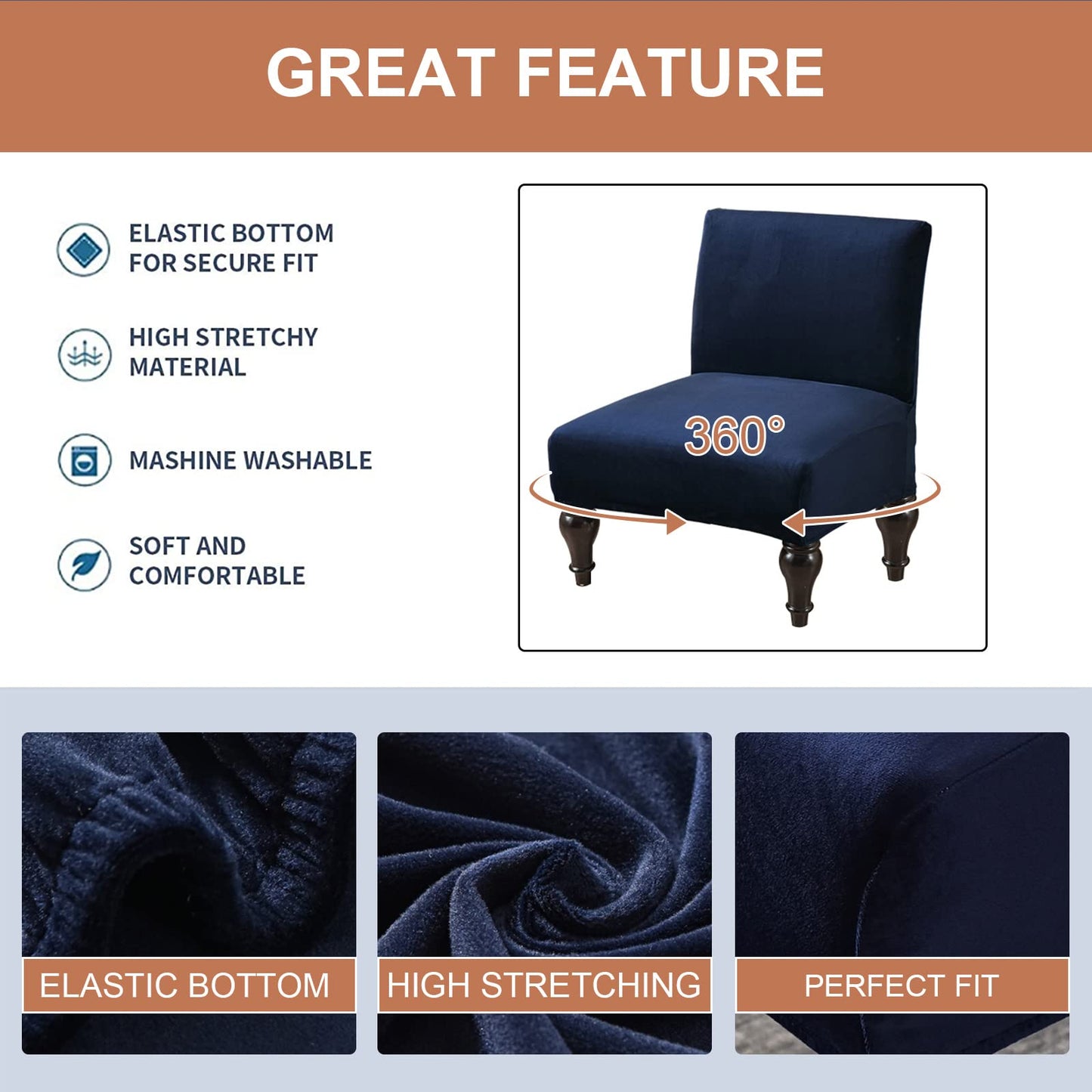 Eco-Ancheng Armless Chair Slipcover Washable Armless Chair Covers Removable Slipcover for Armless Chair Non-Slip Sofa Couch Covers Furniture Protector for Dining Living Room Armless Accent Chair