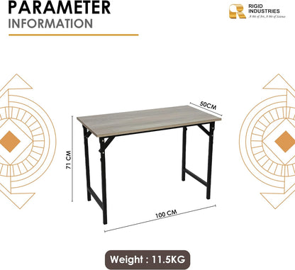 RIGID Folding Table with Steel Frame and Wooden Top, Portable Desk, Home Office Garden Picnic (Azur Oak)