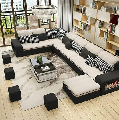 Durable Style U-Shape Furniture Living Room Sectional Modern Sofa Seater Set Of Chairs (Grey+Brown)