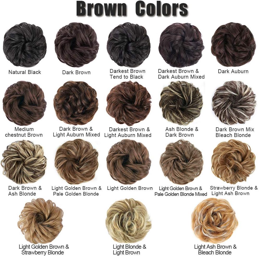 MORICA 1PCS Messy Hair Bun Hair Scrunchies Extension Curly Wavy Messy Synthetic Chignon for Women (12AH613(Light Golden Brown & Lightest Blonde))