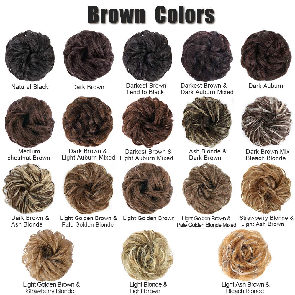 MORICA 1PCS Messy Hair Bun Hair Scrunchies Extension Curly Wavy Messy Synthetic Chignon for Women (12AH613(Light Golden Brown & Lightest Blonde))