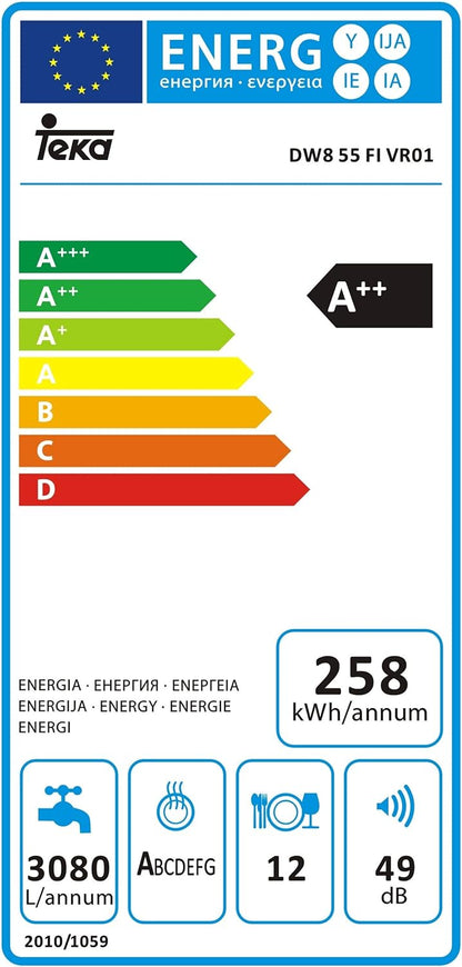 Teka Dw8 55 Fi Built-In Dishwasher For 12 Place Settings And 5 Washing Programs"Min 1 year manufacturer warranty"