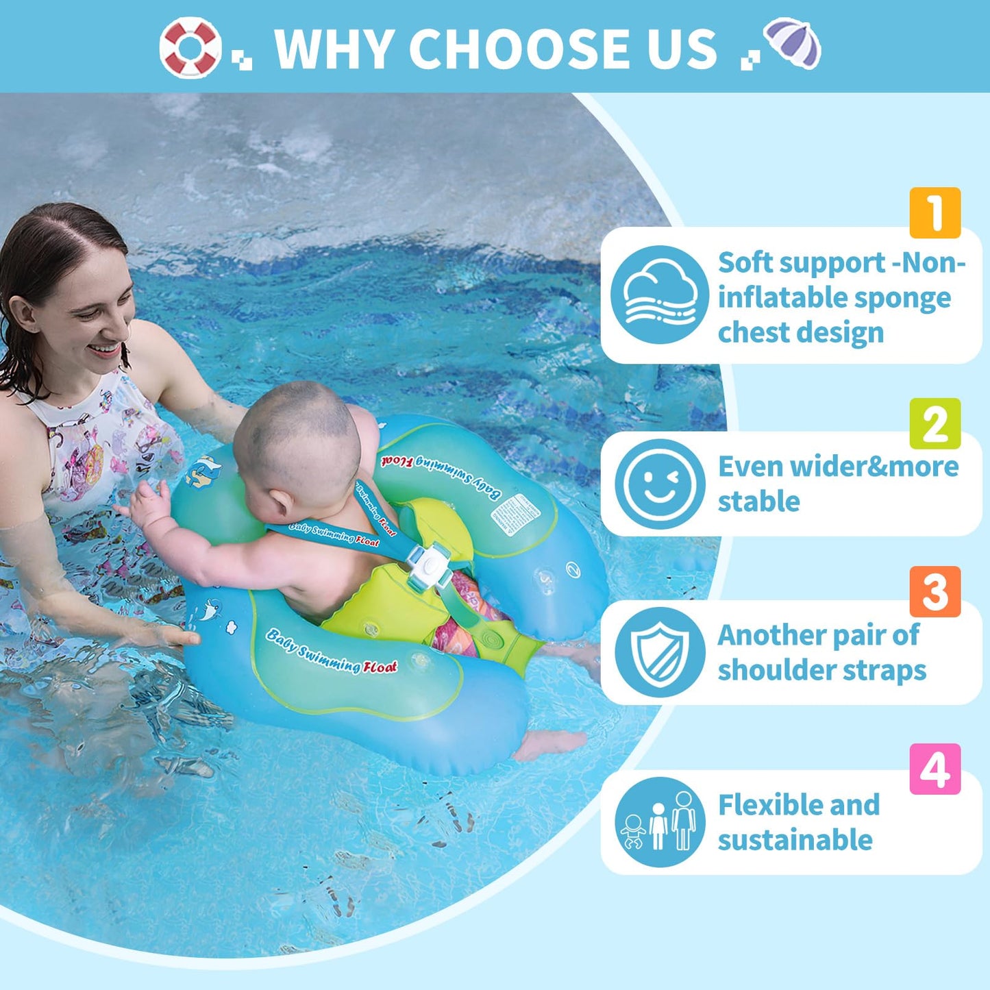 Free Swimming Baby Inflatable Swimming Float Ring, 3-36 Months (Blue) L