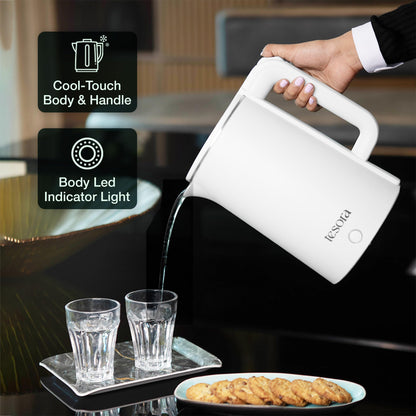 Tesora - Inspired by you Large Premium Electric Kettle 1.8L, Stainless Steel Inner Body - Auto Power Cut, Boil Dry Protection & Cool Touch Double Wall, Portable | 1500 Watts |1 Year Warranty | (White)