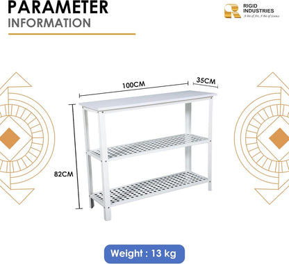 RIGID Console Table | Corner End Table with Stainless Steel Frame and Glass Top for Living Room, Office