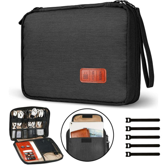 Goodern Portable Electronic Accessories Bag Organizer,Travel Cable Organizer Pouch Electronic Case Carry Case Waterproof Double Layers All-in-One Storage Bag for Cord Charger Phone Kid’s Pens-Black