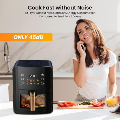 Air Fryer Large Capacity 8L with Oil-Free, Visible Cooking Window & Internal Light, with Led Touch Screen for 8-in-1 Functions, Space-Saving Slim Design And Customized Temp/Time