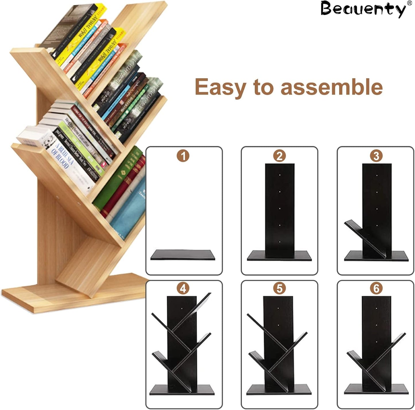 Beauenty Desktop Tree Bookshelf Display Storage Shelf 10 Tier, Wood Storage Rack Tree Bookcase With Drawer For Home School Book Magazine Office Study Table Bedroom (Style 2)