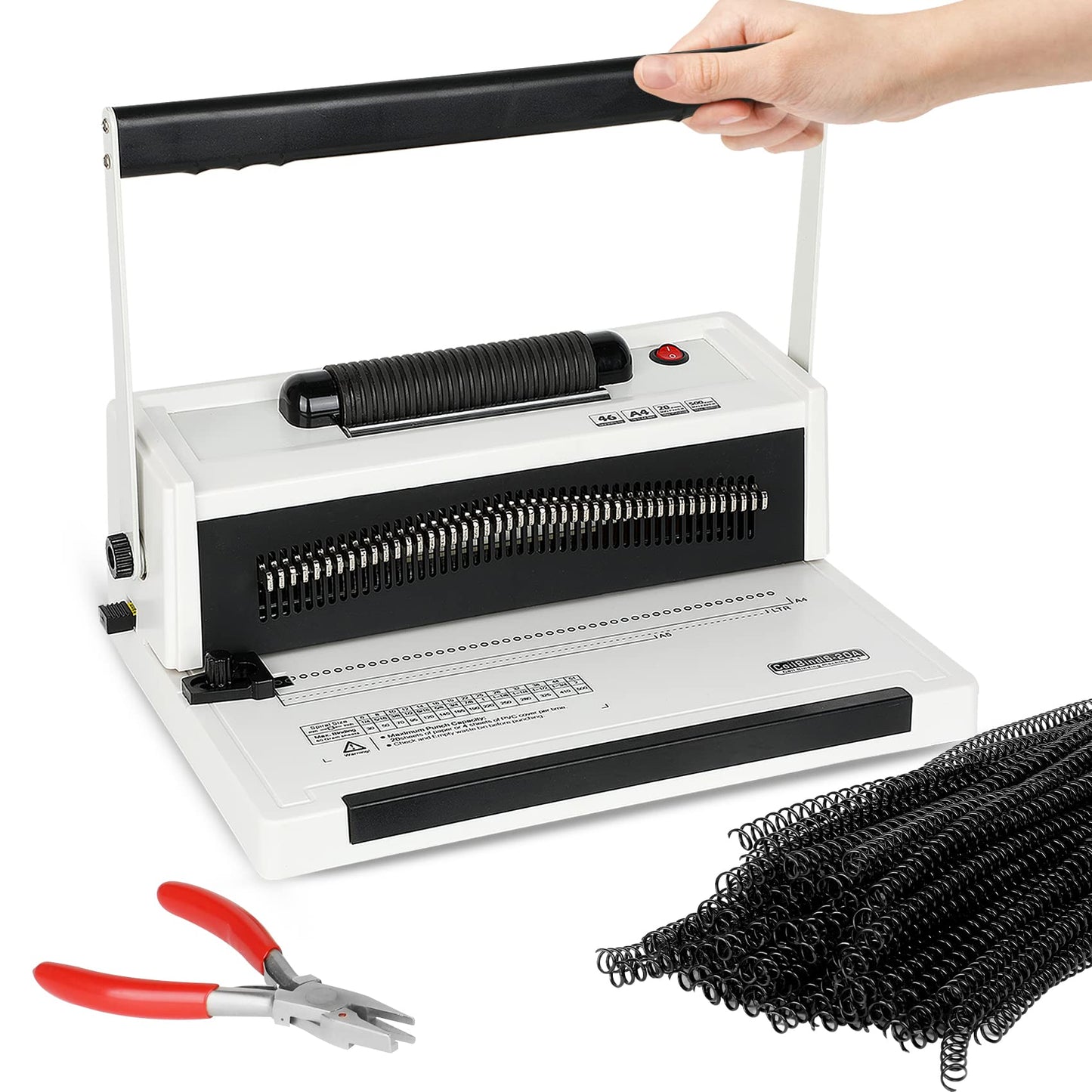 Souyou Spiral Coil Binding Machine, Binding Machine Spiral Coil Binder-20 Sheets Punch Capacity-Adjustable Margin- 46 Disengaging Pins-100 pcs 5/16'' Plastic Coil & Coil Crimper Plier-1 Year Warranty