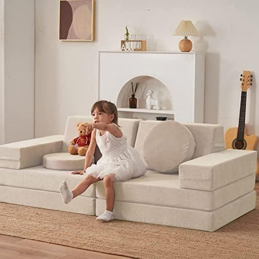 Poppins Furniture Kids Couch Play Couch 10pcs Sofa Set (Sand Beige)