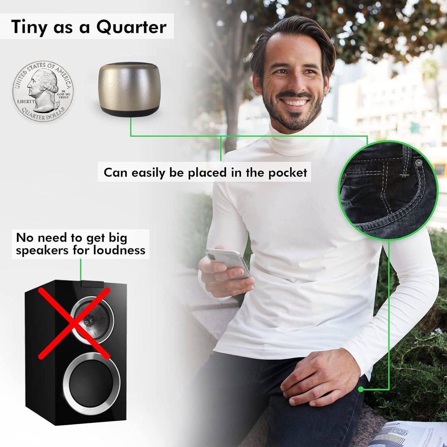 Best Mini Portable Bluetooth Speaker with HD Sound & Bass I Smallest Wireless Bluetooth Speakers for Phone/PC/Tablet I Photo Selfie Button Answer Phone Calls I Cute Tiny Speaker, Gold