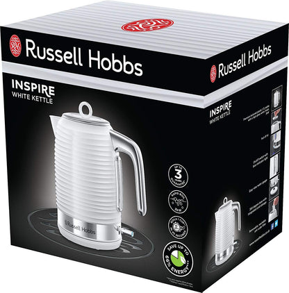 Russell Hobbs 24360 Inspire Electric Kettle, 3000 W Fast Boil, 1.7 Litre, White with Chrome Accents