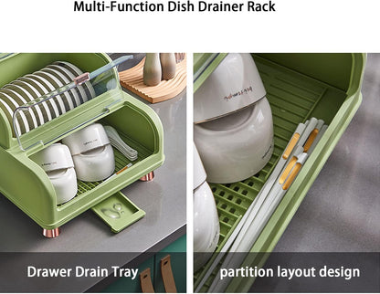 Dish Drying Rack,Plates,cutlery Storage Boxes,Dish Drainer Rack,Multi-Function Dish Rack,Drain Dish Rack With Cover,Dish Drainer Utensil Organizer For Kitchen,38 * 36.5 * 27cm