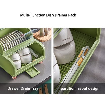 Dish Drying Rack,Plates,cutlery Storage Boxes,Dish Drainer Rack,Multi-Function Dish Rack,Drain Dish Rack With Cover,Dish Drainer Utensil Organizer For Kitchen,38 * 36.5 * 27cm