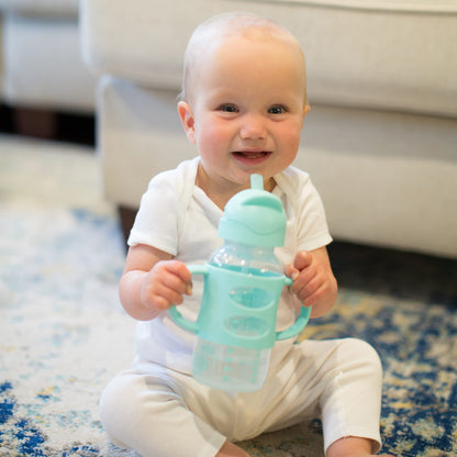 Dr. Brown’s® Milestones™ Narrow Sippy Straw Bottle with 100% Silicone Handles, 8oz/250mL, Gray & Blue, 2 Pack, 6m+