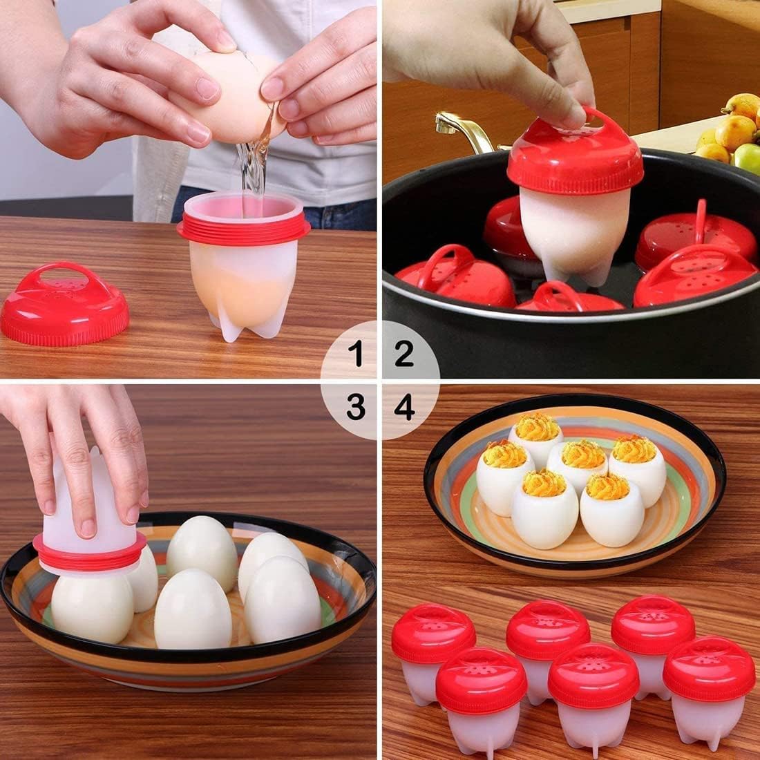 DELFINO Silicone Egg Cooker, Pack of 6 Boiled Egg Maker, Hard and Soft Make, No Shell, Non Stick Silicone, BPA Free, Egg Boiler, Egg Cups, Egg Poachers, Egg Cooker