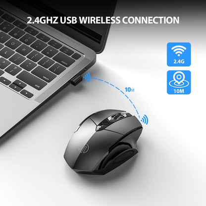 INPHIC Wireless Mouse, [Upgraded: Battery Level Visible] Large Ergonomic Rechargeable 2.4G Optical PC Laptop Cordless Mice with USB Nano Receiver, Black