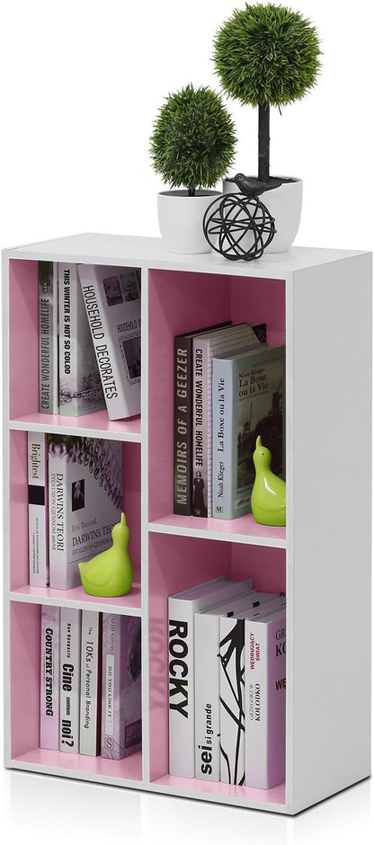 Furinno 5-Tier Reversible Color Open Shelf Bookcase, White/Pink 11055WH/PI