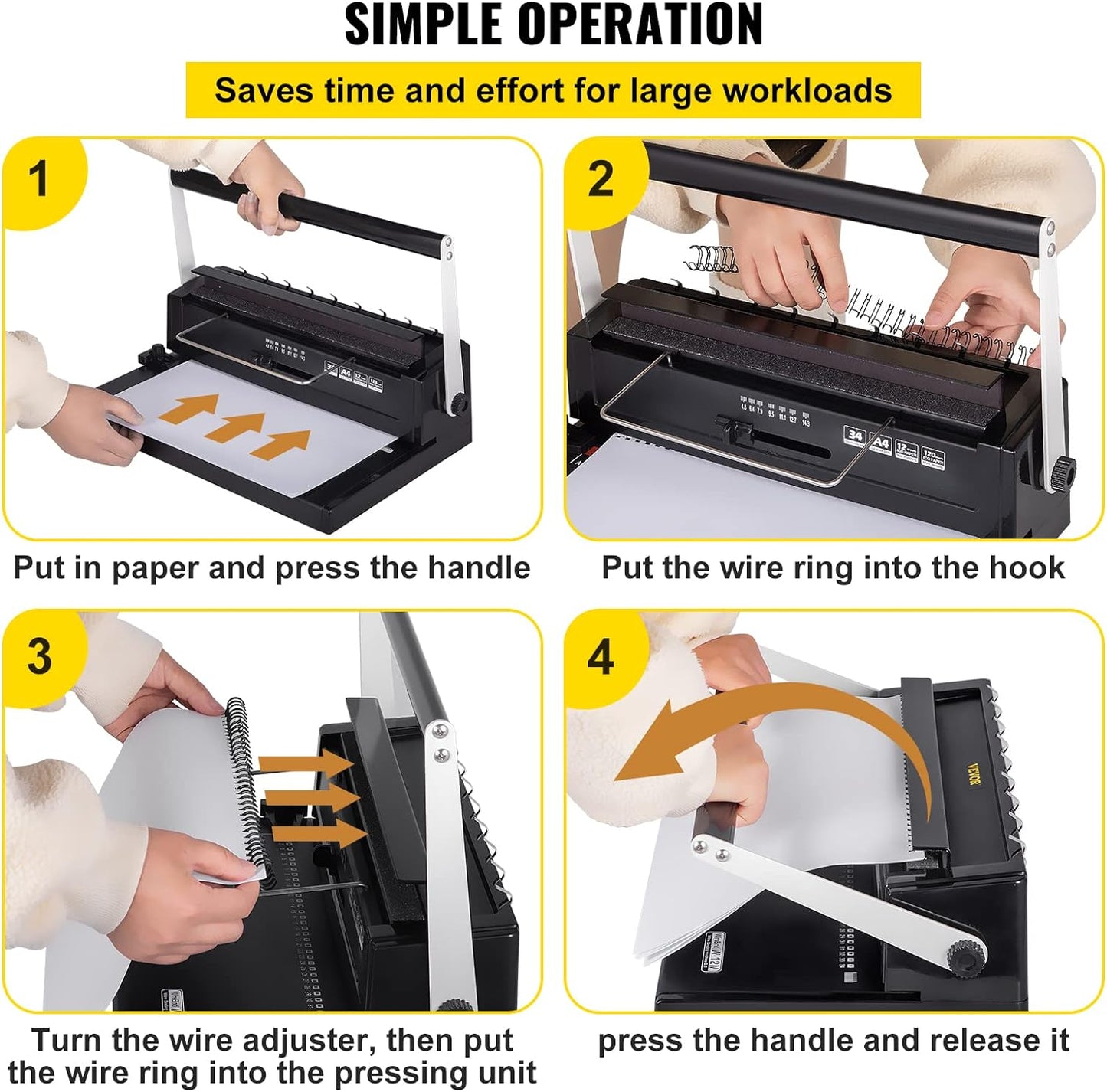 VEVOR 34 Holes Manual Coil Binding Machine TD-130 Book Binding Machine Spiral Coil Paper Puncher Wire Punching Binder Insert 34 Holes 120 Sheet of A4 Papers black