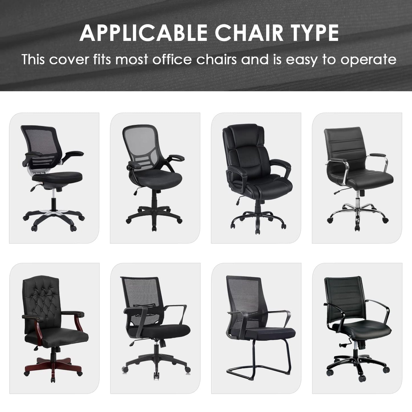 SARAFLORA Polyester Solid Stretch Washable Computer Chair Slipcovers for Universal Rotating for Boss, Office Chair (Large, Black)