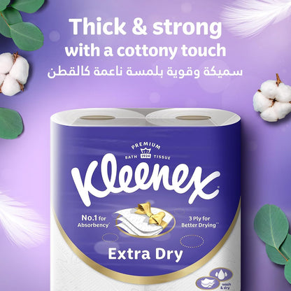 Kleenex Extra Dry Toilet Tissue Paper, 3 PLY, 12 Rolls x 160 Sheets, Embossed Bathroom Tissue with Superior Absorbency