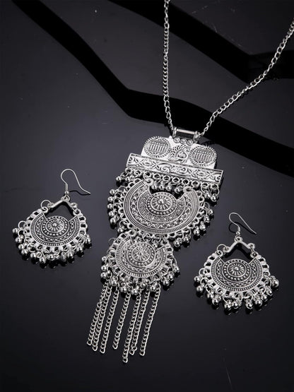 Shining Diva Fashion Latest Stylish Traditional Oxidised Silver Necklace Jewellery Set for Women (13174s), One Size