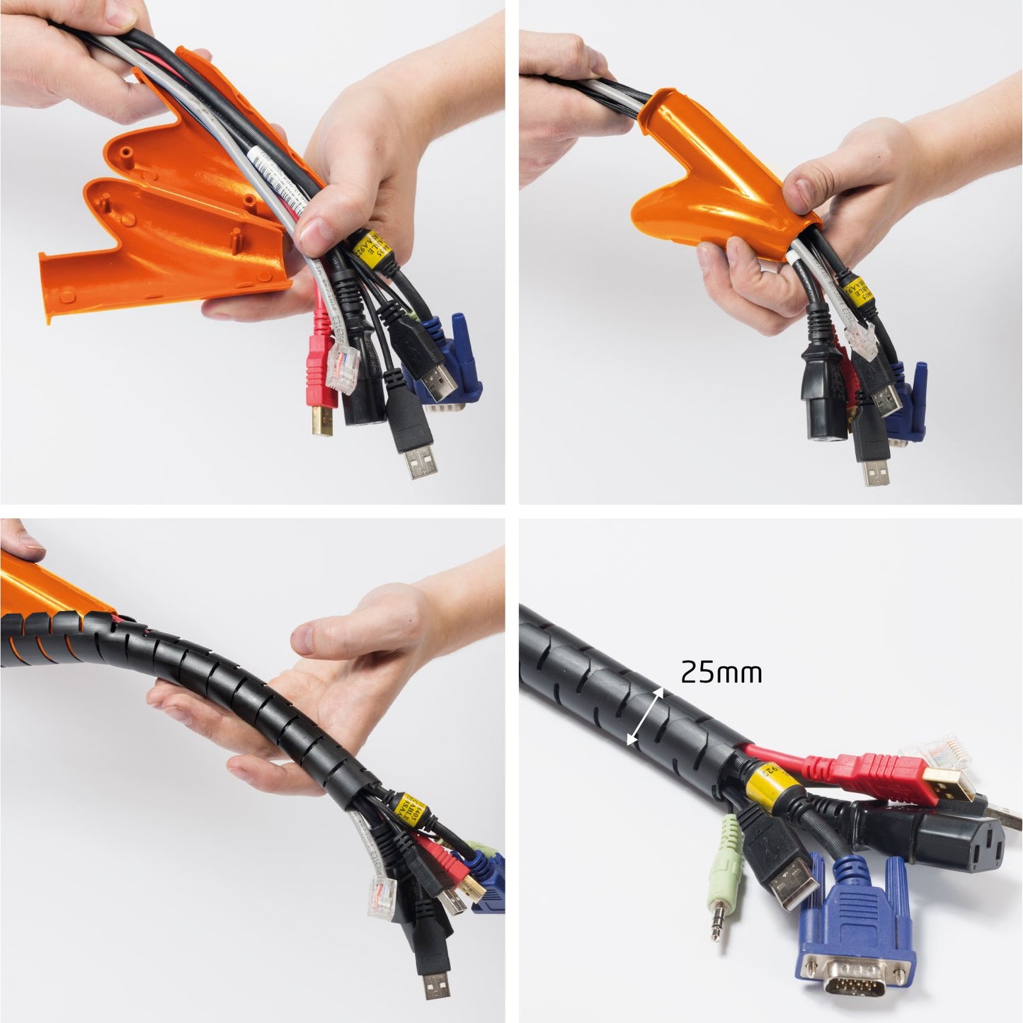 D-Line Cable Tidy Sleeve, TV Cable Management Solution, Wire Tidy to Hide, Organise & Protect Cables - 2.5m length, 25mm Outer Diameter - White