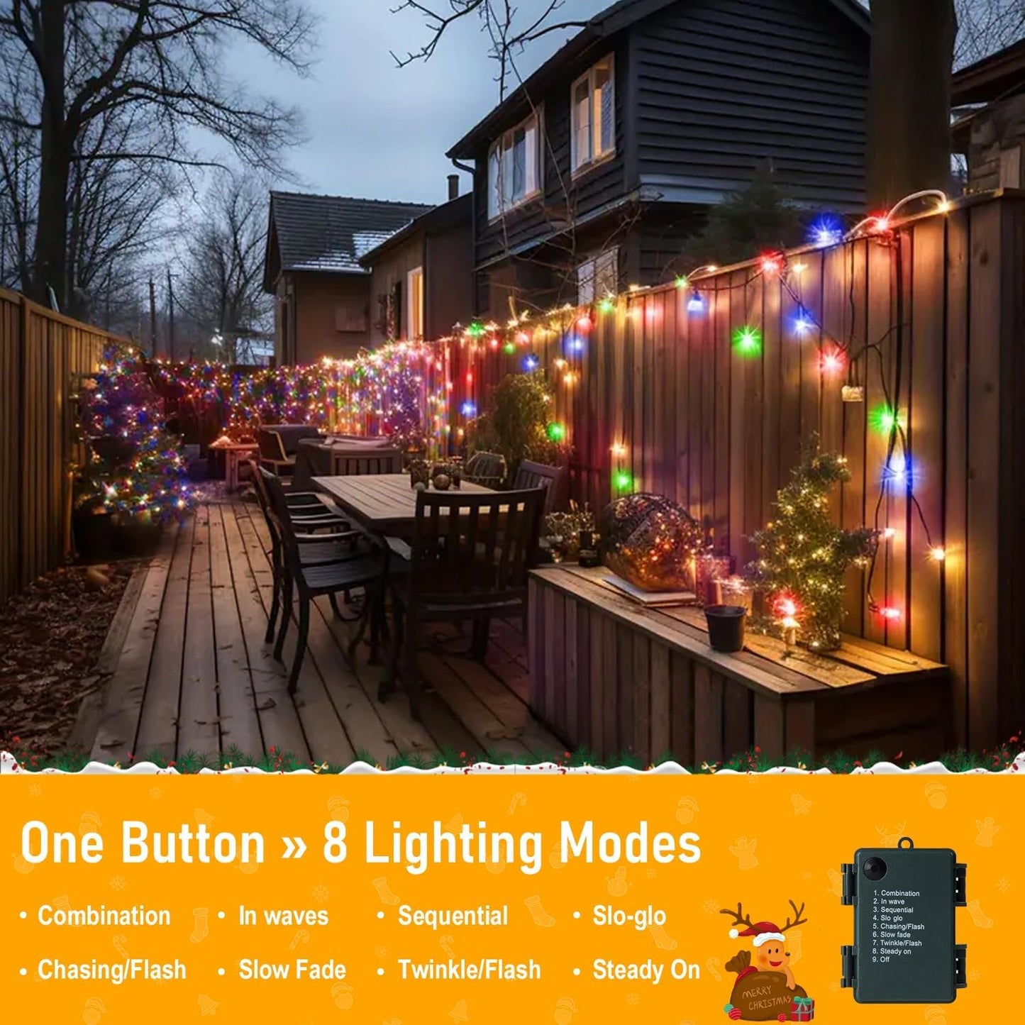 Quntis Battery Powered Led String Lights,132FT 300 LEDs Twinkle Outdoor Lights 8 Mode with Timer Decoration for Patio Decor Gazebo Balcony Garden Bedroom Holiday Camping Party Christmas, Warm White