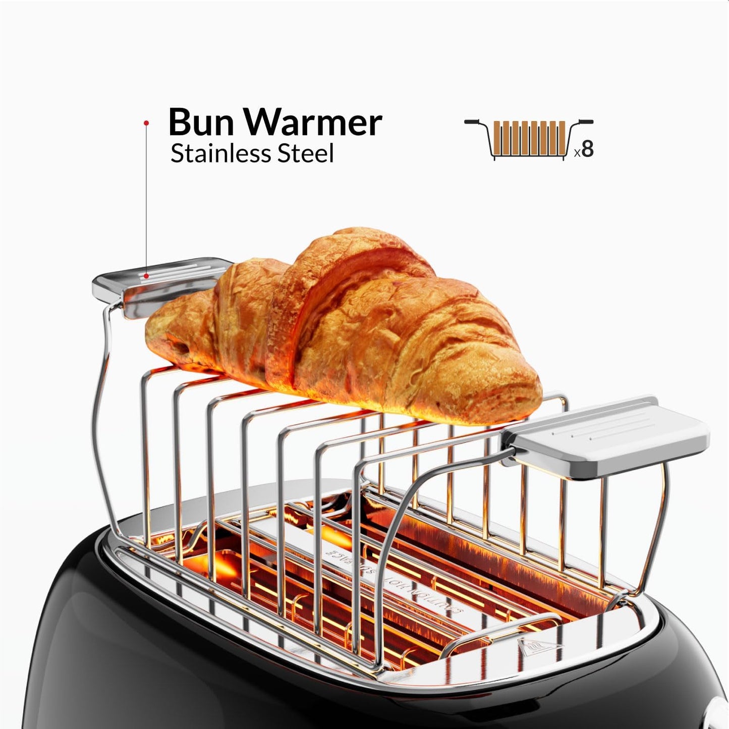 Feller Germany, Retro Style 2-Slice Toaster, 815 W, Stainless Steel, Dust Cover & Foldable Bun Warmer,Defrost, Reheat &Cancel Function, Metal Crumb Tray, TO290, 2Y Guarantee, UAE Version (Matte Black)