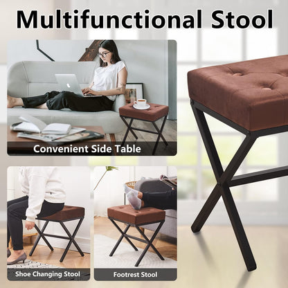 Cpintltr Ottoman Foot Stool Tufted Vanity Stool Ottomans Thickened Cushion Footstool Mulifunctional Shoe Changing Seat Step Stools with Metal X Leg for Living Room Bedroom Faux Leather Black